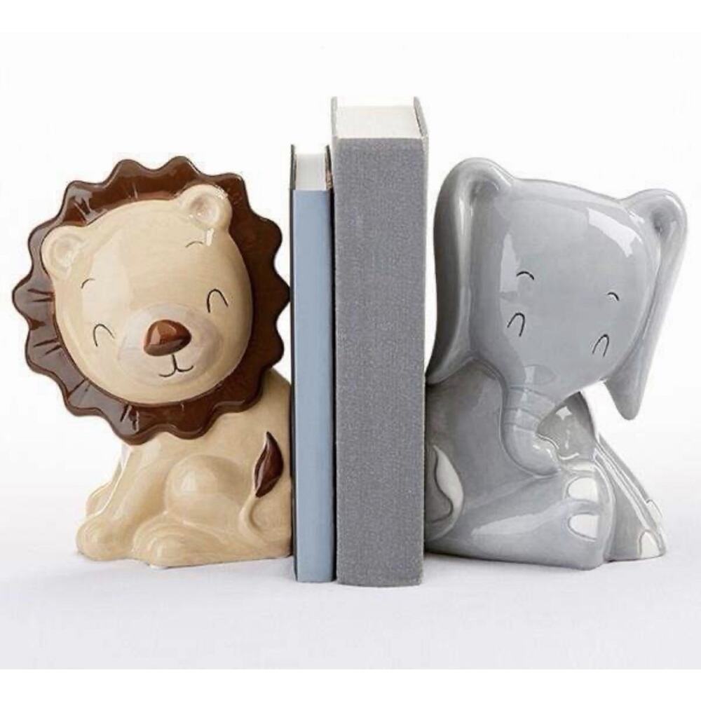 Baby Aspen Lion Elephant Safari Book Ends Adorable
